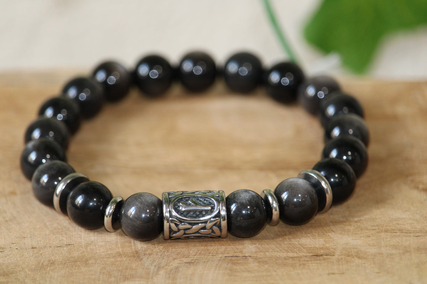 Bracelet Homme Obsidienne Argenté