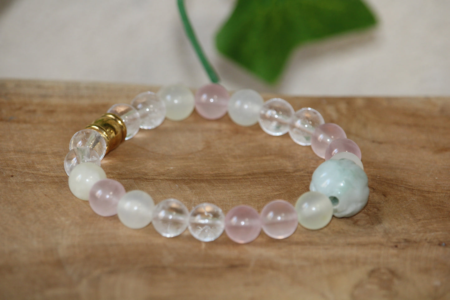 Bracelet Jade Quartz Rose & Cristal de Roche