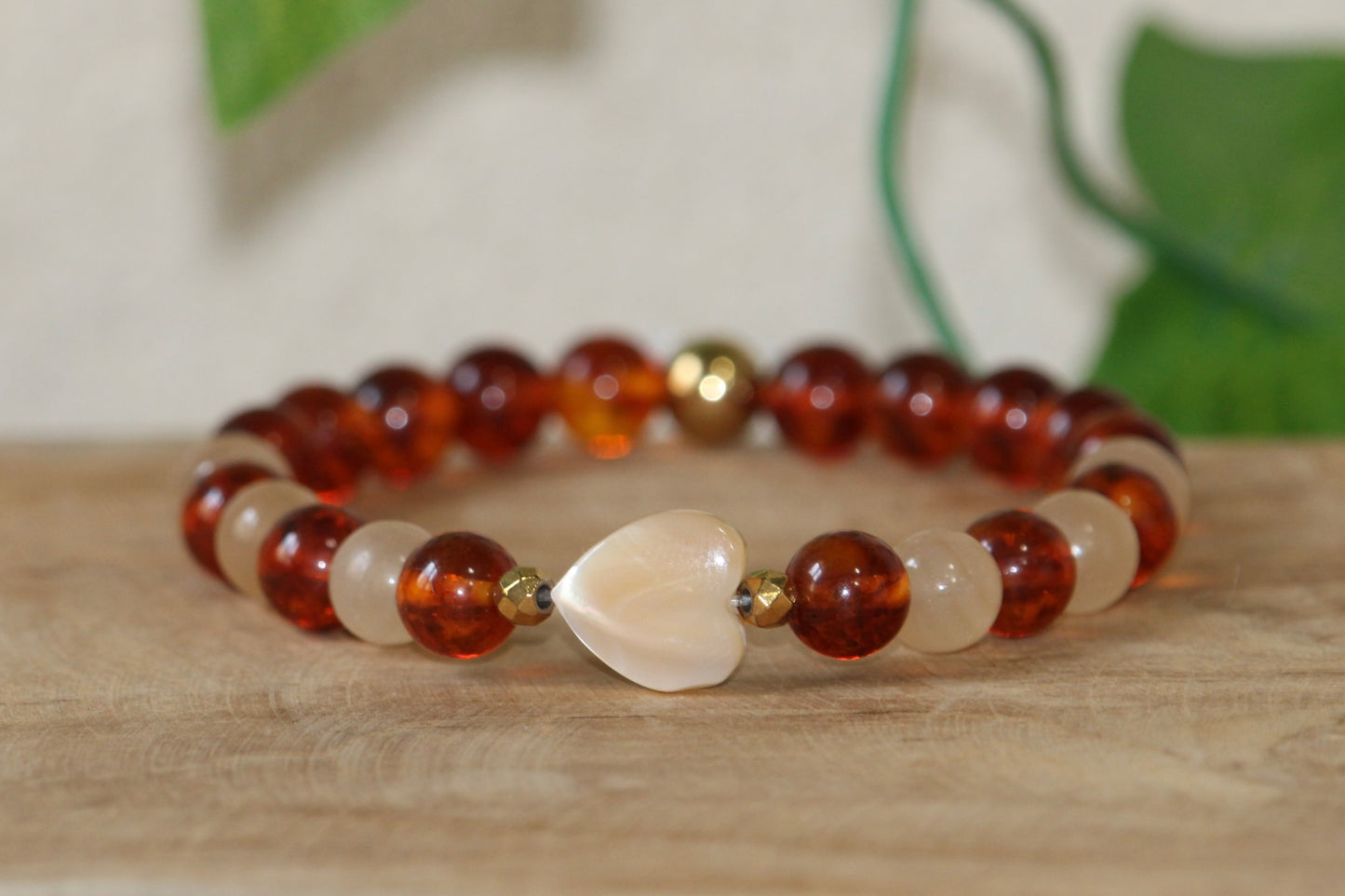 Bracelet Ambre, Calcite et Nacre