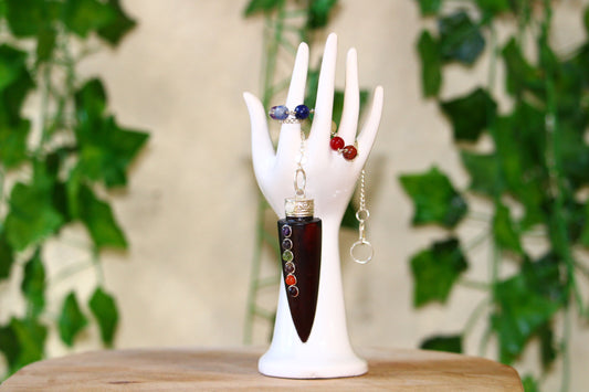 Pendule en bois avec 7 pierres naturelles