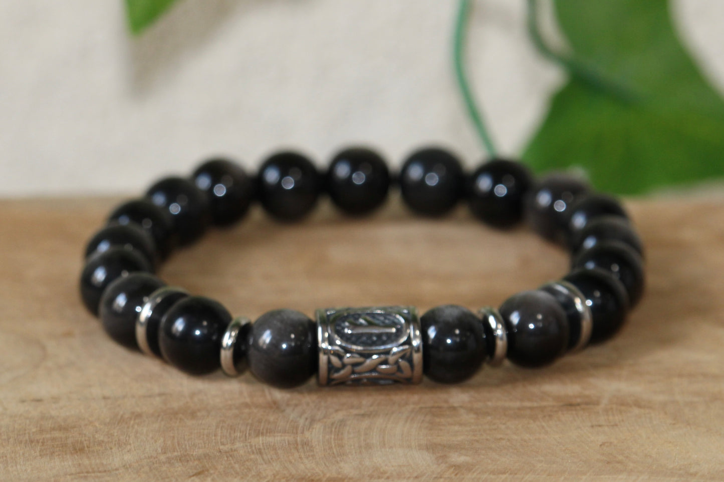 Bracelet Homme Obsidienne Argenté
