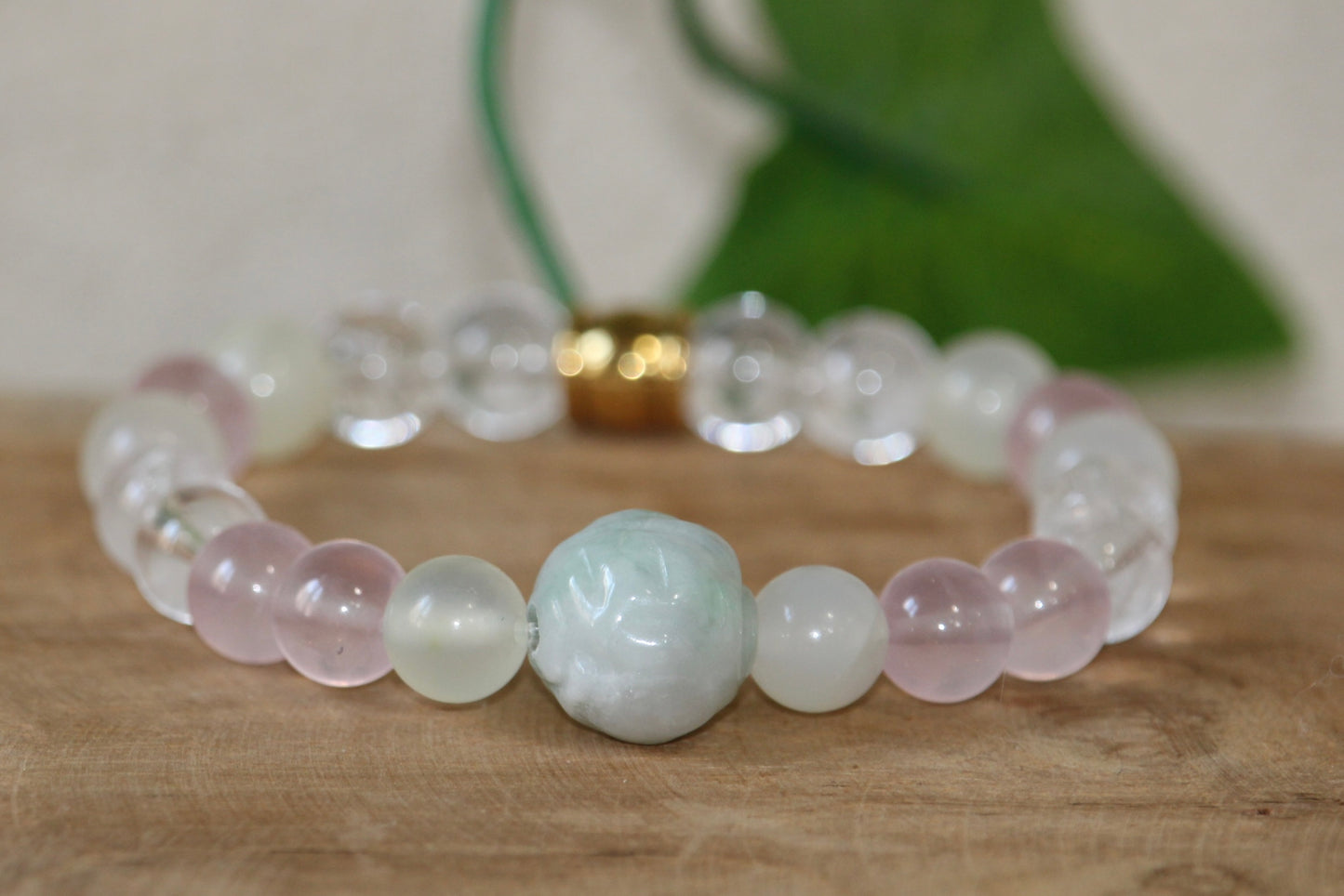 Bracelet Jade Quartz Rose & Cristal de Roche