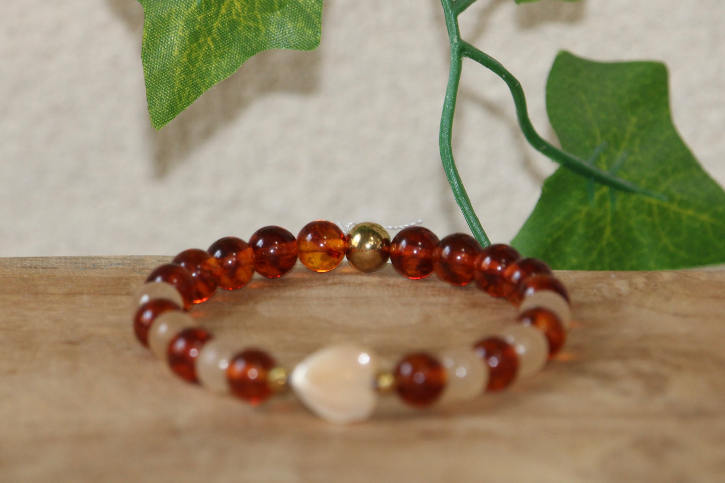 Bracelet Ambre, Calcite et Nacre