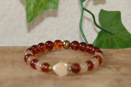 Bracelet Ambre, Calcite et Nacre