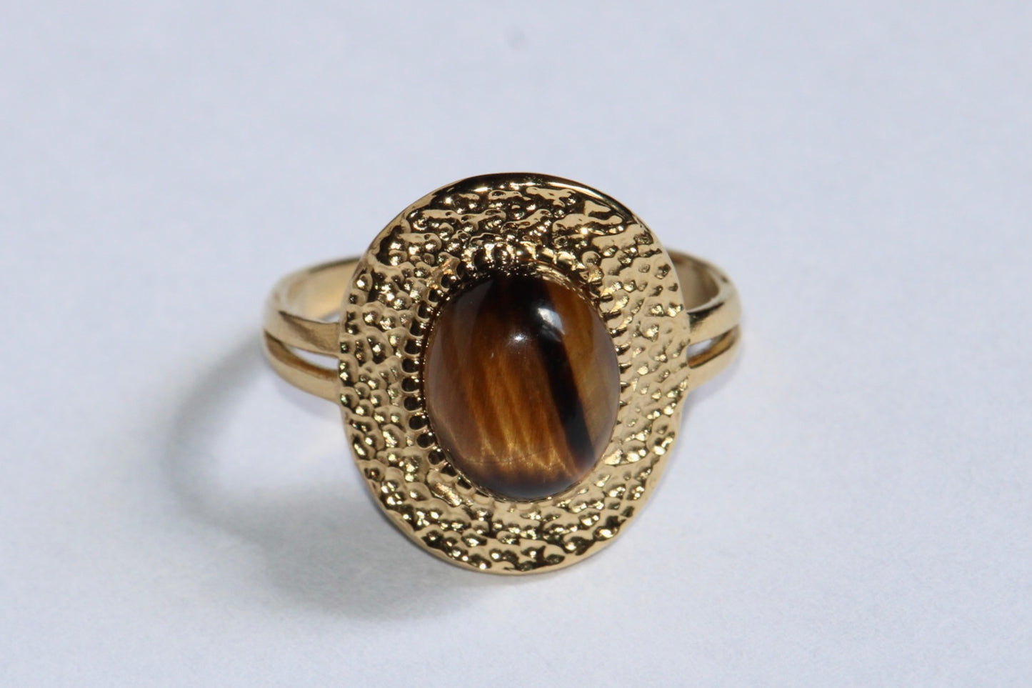 Bague en acier inoxydable et en pierre d'oeil de tigre 