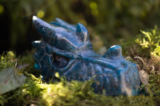 Tete de dragon en pierre d'apatite bleue 